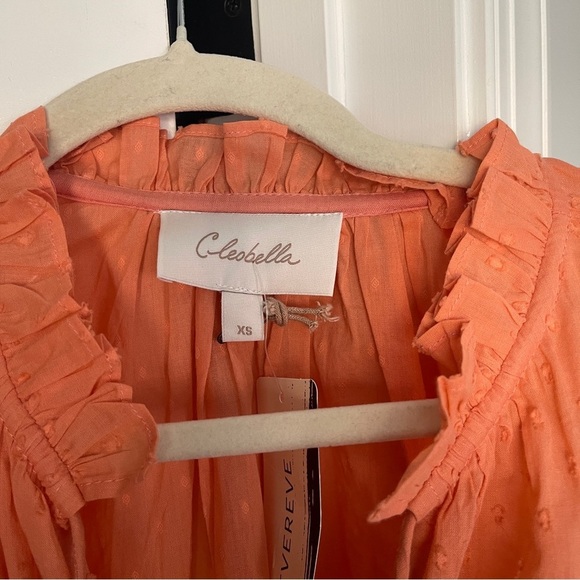 NWT Cleobella Phoenix Coral Blouse Organic Cotton Dobby Split Nec Ruffle Boho - Picture 3 of 5